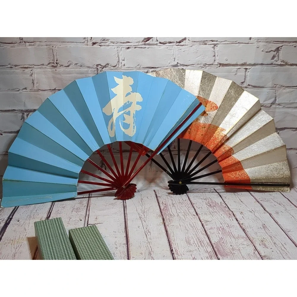 Pair Of VTG Japanese Maiogi Folding Dance Fan Lightly Used in Original Packaging